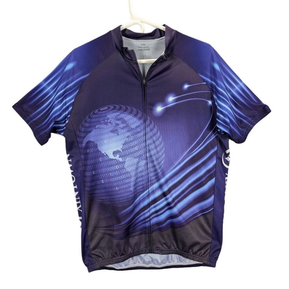 Cycling Jersey Mens XXL Bike Shirt Bicycle Outdoors Earth Globe Map World Blue